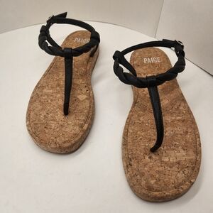Paige sandals 8 black twisted leather Dawn T strap thong platform cork new $198